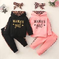 3Pcs Toddler Baby Girls Clothes Leopard Letter Print Long Sleeve Hooded Sweatshirt + Trousers + Bow Headband Autumn Outfit  by Hs2023