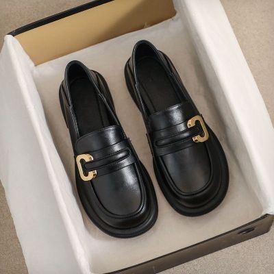 ❄✼◄ Black small leather shoes for women spring and autumn 2023 new soft-soled comfortable single shoes thick-soled loafers British versatile womens shoes