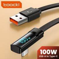 Toocki 100W สาย USB ชาร์จเร็ว R 90องศาโปร่งใสสายลวดข้อศอกสำหรับ Samsung Macbook Type C สายข้อมูล