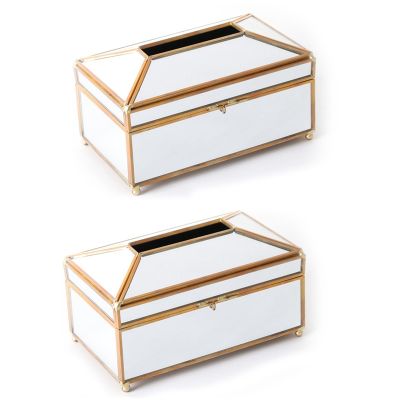 2X Luxury European Style Practical Mirror Glass Tissue Box Waterproof Paper Towel Holder Dressing Table Tray Decor - M