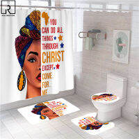 American Women 3D Shower Curtains Waterproof Black Girl Bathroom Partition Soft Bath Mat Set WC Bathing Car Toilet Lid Cover