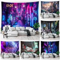 Anime Cyberpunk Cityscape Tapestry Wall Hanging Kawaii Room Decor Hippie Boho Mandala Aesthetic Tapestry Bedroom Home Decoration Knitting  Crochet