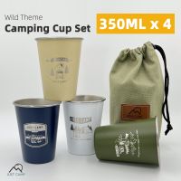 4PCS Outdoor Cup Set 350ML 304 Stainless Steel Camping Hiking Picnic Water Tea Beer Coffee Milk BBQ Tumblers Mug Glass Portable