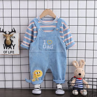 Autumn Children Leisure Clothes Baby Boy Girls strips T Shirt overalls bib pants 2Pcssets Kids Infant Cartoon fashion Tracksuit