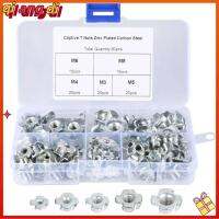 QIANGDI 90Pcs M3/M4/M5/M6/M8 ที-นัทส์ เหล็กคาร์บอนชุบสังกะสี มี5ขนาด 4 pronged NUTS Assortment KIT พร้อมกล่องเก็บของ น๊อตเฟอร์นิเจอร์ ไม้สำหรับไม้