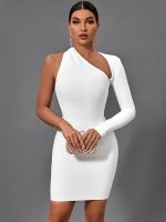 เสือจักรยานภูเขาแขนยาวde Manga คอร์เต้ผ้าพันคอลองกาชุดเวสทิโด Feminino Branco Bodycon Festa À Noite Elegante เซ็กซี่ Aniversário Clube ชุด2022 Outono Novo