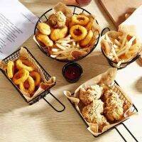 Small Fry- Basket/Oil-proof Paper Square/Round French Fry Chip Basket Fried Food Presentation Baskets Appetizer Platters