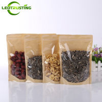 2021100pcs One Side Clear Stand Up Kraft Paper Zip Lock Bag Resealable Snack Coffee Beans Dates Chocolate Tea Gift Packaging Pouches