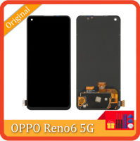 ดิสเพลย์ AMOLED ต้นฉบับ6.43 "สำหรับ OPPO Reno6 5G CPH2251 PEQM00 LCD หน้าจอสัมผัสเครื่องอ่านพิกัดอะไหล่ทดแทนประกอบ