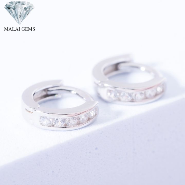 malai-gems-ต่างหูเพชร-ต่างหูห่วง-เงินแท้-silver-925-เคลือบทองคำขาว-รุ่น-225-e15467-แถมกล่อง-ต่างหูcz-ต่างหูเงินแท้