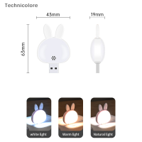 Technicolore โคมไฟ USB ขนาดเล็กรูปกระต่ายน่ารักโคมไฟกลางคืนควบคุมด้วยเสียงอัจฉริยะโคมไฟกลางคืนโคมไฟข้างเตียงติดผนังในร่ม