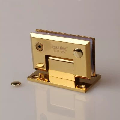 Precision cast 304 steel glass door hinge bathroom clip 90 degree beveled solid PVD titanium gold(DG1221G) Clamps