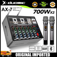 X-DUOMIC AX-7 ไมโครโฟนมิกเซอร์เครื่องขยายเสียงระดับมืออาชีพ, มิกเซอร์มืออาชีพ 7 ช่องอินพุต , ไมโครโฟนไร้สาย UHF 600HMz, ระยะรับสัญญาณเสาอากาศคู่ 100 เมตร