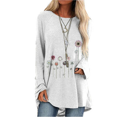 New Autumn Floral Print Loose Tshirts Women Long Sleeve Casual T Shirts Plus Size S-5XL Female Shirts 2019 Women Clothes Tops
