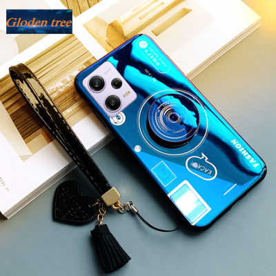 Gloden tree For Xiaomi Redmi Note 12 12Pro 12Pro Plus 5G Case Camera Pattern + Stand + Beautiful Tassel Hand Strap Protective Back Cover Couple Cases