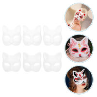 PickEgg 6 ชิ้น DIY หน้ากากสัตว์สีขาวไม่ทาสีหน้ากากว่างเปล่า Fox Cat หน้ากากกระดาษ DIY สีขาว