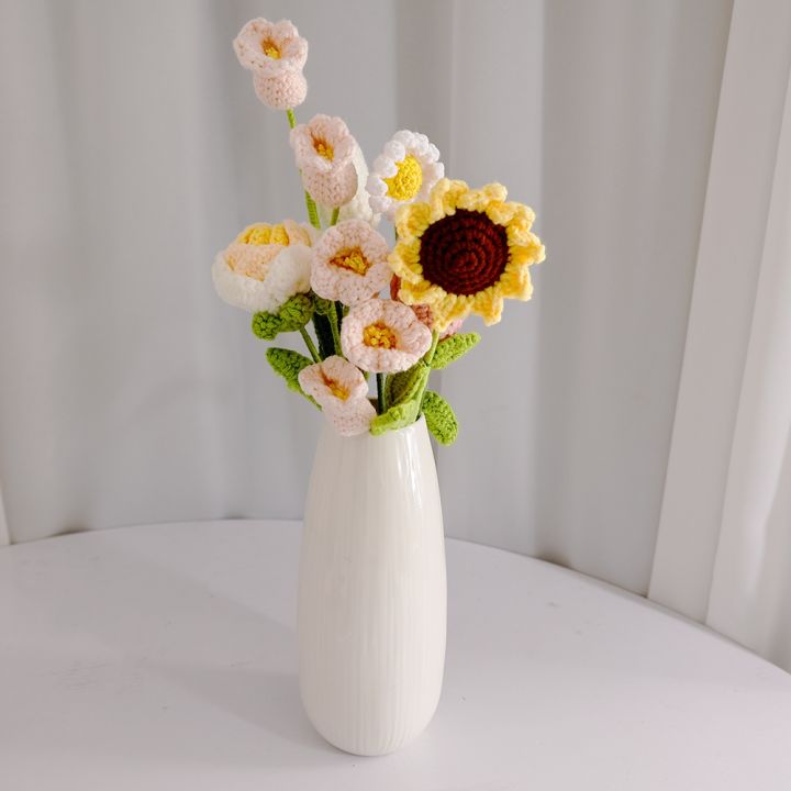 ร้านดอกไม้-ayiq-ดอกไม้ปลอมถักด้วยมือจำลองการถักด้วยมือโต๊ะดอกไม้เดซี่ทอช่อดอกไม้บ้านโต๊ะของขวัญวันวาเลนไทน์39-s