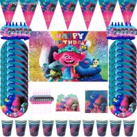 ✘◆ Trolls 2 Disposable Tableware Birthday Party Decorations Supply Paper Cups Plates Straws Wedding Children Baby Shower Supplies