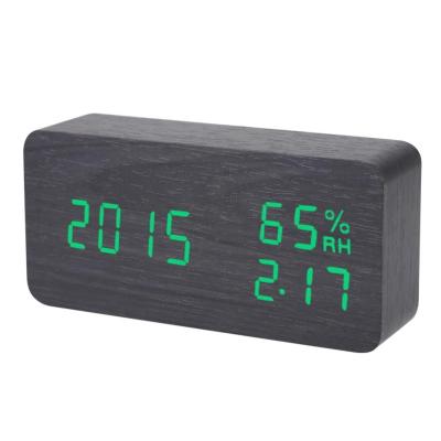【Worth-Buy】 นาฬิกาแอลอีดีไฟฟ้านาฬิกาปลุกตั้งโต๊ะไม้จอแสดงความชื้นเวลา Led ดิจิตอลไฟควบคุมเครื่องช่วยฟังนาฬิกาไม้