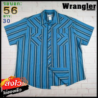 Wrangler®แท้ อก 56 เสื้อเชิ้ตผู้ชาย แรงเลอร์ สีฟ้าเข้ม แขนสั้น เนื้อผ้าดี เสื้อยีนส์บาง เสื้อวินเทจ