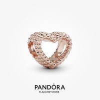 Official Store Pandora 14k Rose Gold-Plated Beaded Open Heart Charm