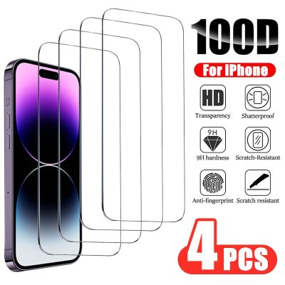 100D 4Pcs Full Cover Tempered Glass For iPhone 14 13 12 Pro Max 11 X XR XS Mini Screen Protector for iPhone 11 13 Pro Max Glass