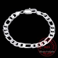 2021Hot Sale 8MM6MM Men Figaro Chain Bracelet 925 Silver Cuff Bangles 925 Sterling Silver Fine Jewelry 8 Inch Link Bracelet for Men