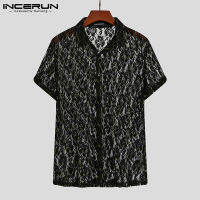 Medussa INCERUN Mens ตาข่ายโปร่งเสื้อเชิ้ตแขนสั้นลูกไม้ดูผ่านเสื้อ Slims Fit Party