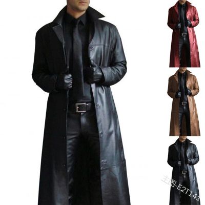 ZZOOI 2022 Spring Men PU Leather Coat Men Streetwear Moto Biker Faux Jacket Male Punk Long Black Overcoat Trench S-5XL