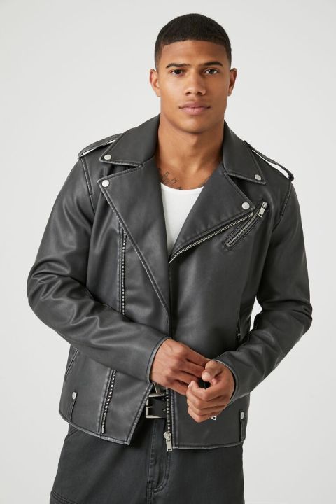 Forever 21 Men's Faux Leather Moto Jacket | Lazada PH