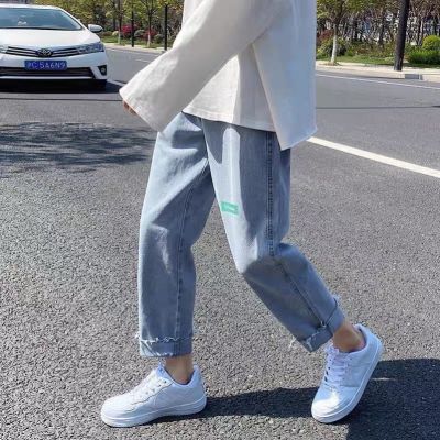 🔥new 🔥 กางเกงยีนส์เดฟยืดjBlue jeans mens straight leg trend loose autumn and winter tide brand ins port style handsome wide-leg