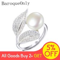 BaroqueOnly Romantic and Shiny Leaf Ring 9-10mm WHITE PINK BLUE PURPLE Freshwater Pearl ring Best Mothers Day Gift for Woman