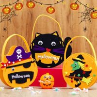 OLIVIANA1 หลอกหรือปฏิบัติ ถุงขนมฮาโลวีนแบบทำมือ ผ้าไม่ทอ ค้างคาวผีผี DIY Trick or treat BAG เครื่องประดับพร็อพ แบบพกพาได้ กระเป๋าใส่ฟักทอง อนุบาลอนุบาล