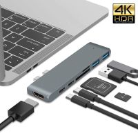 USB คู่ C ศูนย์กลางสำหรับ Macbook Pro Air Xiaomi DELL HP Windows แล็ปท็อป4K HDMI Dual USB C 3.0การ์ดรีดเดอร์ SD อะแดปเตอร์ Type C USB3.0