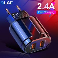 OLAF USB Charger Dual Ports EU 5V 2.4A Travel Wall Adapter ศัพท์มือถือ Micro Data Charging สำหรับ Samsung Xiaomi LG