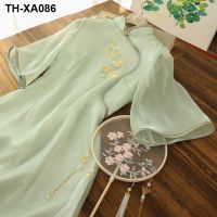 Improved cheongsam dress for women summer 2023 new fashion plus size womens fat sister belly-covering slimming a-line skirt