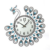 3D Gold Diamond Peacock Wall Clock Mute Plastic Clock for Home Living Room Decoration reloj de pared DIY Clocks Ornament 40x40cm