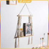 WBLight Macrame ชั้นแขวนผนัง35X65ซม. หนังสือทอมือกระถางดอกไม้ที่แขวนตกแต่ง