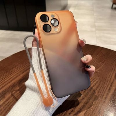 【Graded Color/Ultra-Thin/Matte PC Hard case/With Lens Film/Orange Grey】เคส compatible for iPhone 14 Pro Max 13 Pro Max 12 Pro Max case hard case