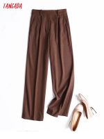 Tangada 2021 Autumn Winter Women High Quality Brown Suit Pants Trousers Pockets Office Lady Elegant Pants Pantalon 4C222