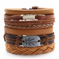 New 5 Pcs/set Trendy Punk Woven Leaf Feather Wing Charm Leather Bracelets Men Women Homme Femme Male Jewelry