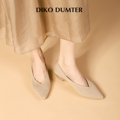 รองเท้าถักส้นสูงระดับกลางวินเทจ DikoDumter สำหรับแฟชั่นสำหรับผู้หญิงปลายแหลมปั๊มรองเท้าส้นเตารีด