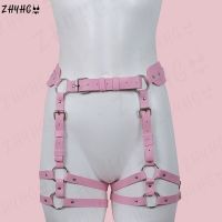 Sexy Pink Thighs Harness Women PU Leather Harness Garter Belt Goth Waist Buttocks Bondage Erotic Lingerie Party Rave Clothing