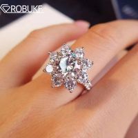 1-2CT ดอกทานตะวันจริง Moissanite แหวนหมั้นสำหรับผู้หญิง D สีรอบตัด18พันชุบทอง925เงินสเตอร์ลิง GRA ได้รับการรับรอง