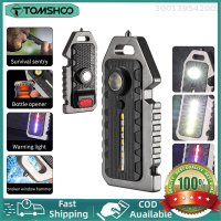 【COD ใช้ได้】Tomshoo ไฟพวงกุญแจไฟฉาย LED ขนาดเล็กกันน้ำชาร์จได้,ที่เปิดขวดและไฟเตือนได้หลายนกหวีดภาคสนาม