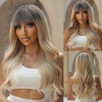 【DT】hot！ Wavy Blonde Ombre Synthetic Wigs with Bangs for Resistant