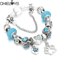 Beauty Blue Murano Glasss Beads Snake Chain Charm Bracelet Fit Original DIY Brand Bracelets For Children Women Men Gift Jewelry