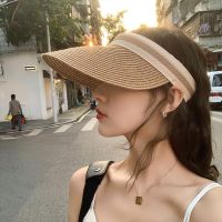 【CC】Empty Top Straw Hat Travel Sunshade Sun Hat Cap Trendy Superlite Beach Foldable Roll Up Cap Cruise Wear Visor Cap For Womens