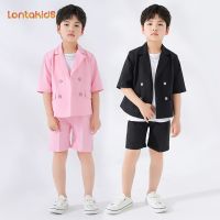 lontakids Kid Boy Summer 2Pcs/3Pcs Plain Short Sleeved Blazer Shorts Suit Set Gentleman Formal Suit Wear Set for Wedding Host Birthday Party Stage Performance 2-11Years wty