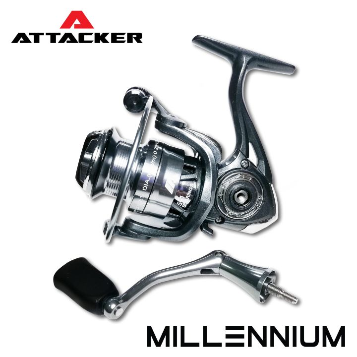 รอกตกปลา-รอกสปินนิ่ง-attacker-รุ่น-millennium-1500-2500-สปูนอลูมิเนียมสีเมทัลลิก-ราคาถูก